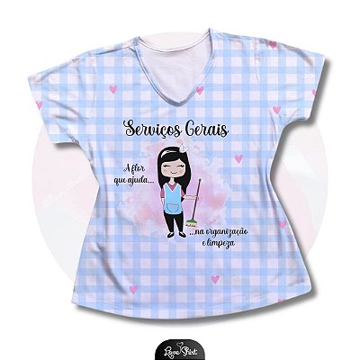 T-SHIRT PROFISSÃO SERVIÇOS GERAIS MULHER FD XADREZ AZUL