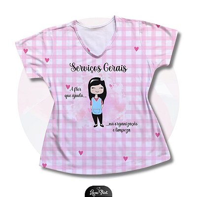 T-SHIRT PROFISSÃO SERVIÇOS GERAIS MULHER FD XADREZ ROSA