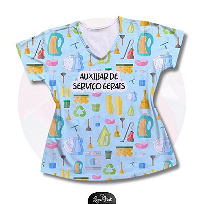 T-SHIRT PROFISSÃO AUXILIAR DE SERVIÇOS GERAIS  VARIADO AZUL