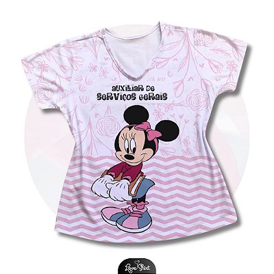 T-SHIRT PROFISSÃO AUXILIAR DE SERVIÇOS GERAIS MINNIE FD ROSA