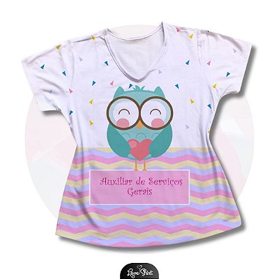 T-SHIRT PROFISSÃO AUXILIAR DE SERVIÇOS GERAIS CORUJA BARRA COLORIDA