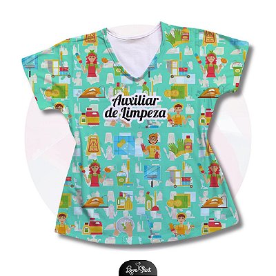 T-SHIRT PROFISSÃO AUXILIAR DE LIMPEZA VARIADA VERDE 02