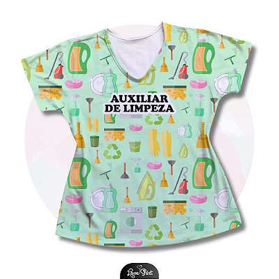 T-SHIRT PROFISSÃO AUXILIAR DE LIMPEZA VARIADA VERDE