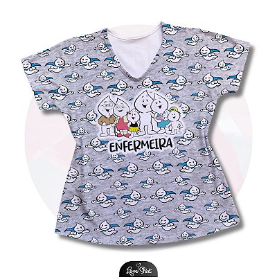 T-SHIRT PROFISSÃO ENFERMEIRA FAMILIA GOTINHA FD MESCLA