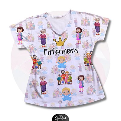 T-SHIRT PROFISSÃO ENFERMEIRA COROA E FAMILIA FD VARIADO