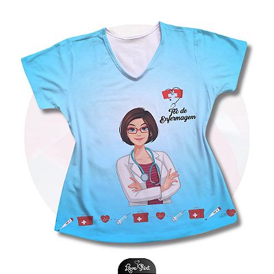 T-SHIRT PROFISSÃO TÉCNICA DE ENFERMAGEM MULHER BARRA FD AZUL