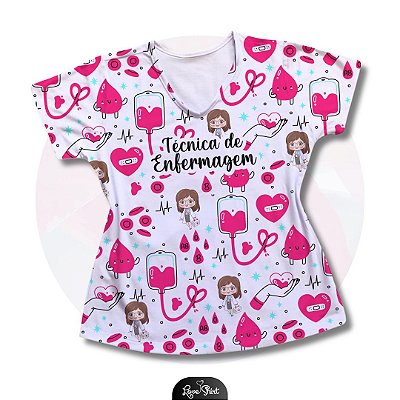 T-SHIRT PROFISSÃO TÉCNICA DE ENFERMAGEM FD VARIADA ROSA