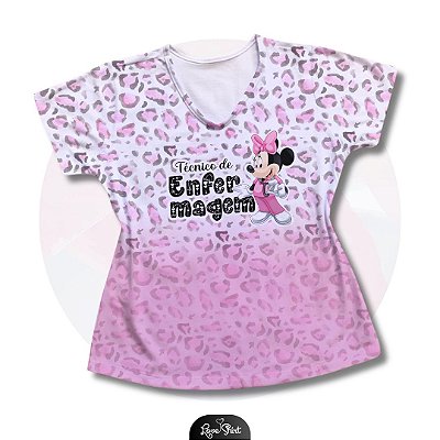 T-SHIRT PROFISSÃO TÉCNICA DE ENFERMAGEM MINNIE DEGRADÊ ROSA ONÇA
