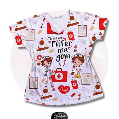 T-SHIRT PROFISSÃO TÉCNICA DE ENFERMAGEM MULHERES FD VERMELHO VARIADO