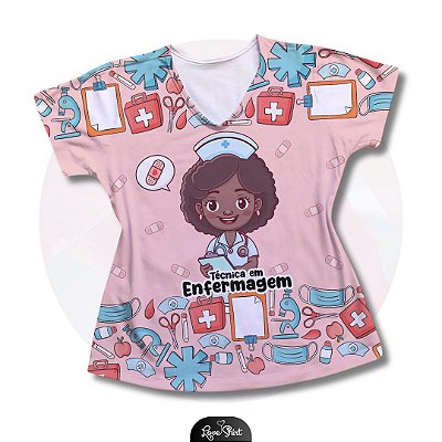 T-SHIRT PROFISSÃO TÉCNICA DE ENFERMAGEM MULHER BARRA FD ROSA