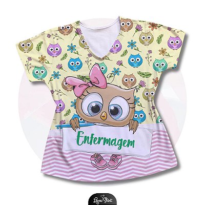 T-SHIRT PROFISSÃO ENFERMAGEM CORUJA BARRA FD AMARELO