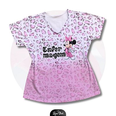 T-SHIRT PROFISSÃO ENFERMAGEM MINNIE DEGRADÊ ROSA ONÇA
