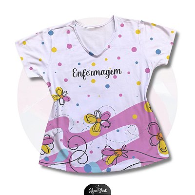 T-SHIRT PROFISSÃO ENFERMAGEM BARRA ROSA FLORAL