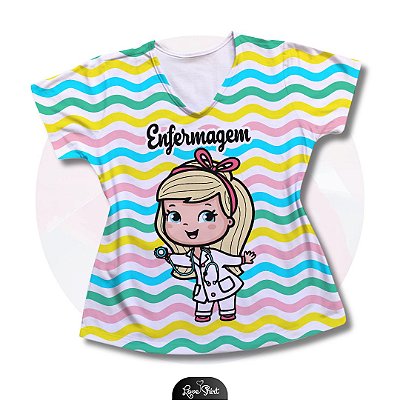 T-SHIRT PROFISSÃO ENFERMAGEM BONECA LOIRA FD VARIADO