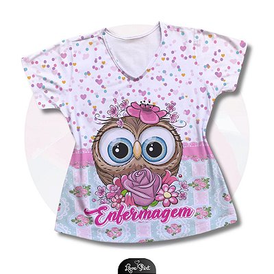 T-SHIRT PROFISSÃO ENFERMAGEM CORUJA BARRA FD VARIADO