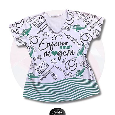 T-SHIRT PROFISSÃO ENFERMAGEM POR AMOR BARRA VERDE