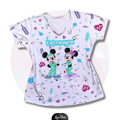 T-SHIRT PROFISSÃO ENFERMAGEM MICKEY E MINNIE VARIADA