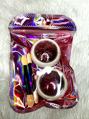 Kit de Pó Cromado Metalizado com Folha de Ouro para Unhas na Cor Vermelha