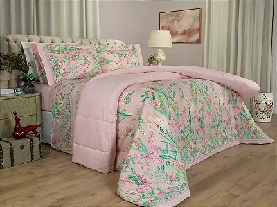 Jogo de Cama Casal Percal 180 fios - Giardino Rosa Velho