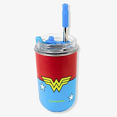 COPO NEO C/CANUDO 300ML MULHER MARAVILHA