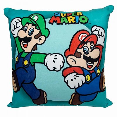 ALMOFADA FIBRA VELUDO 40X40CM MARIO E LUIGI VERDE