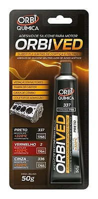 Adesivo Silicone Alta Temperatura ORBIVED Preto Automotivo 50g