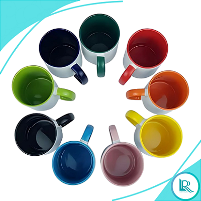 12 Canecas Interior e Alça Colorido Resinadas P/ Sublimação