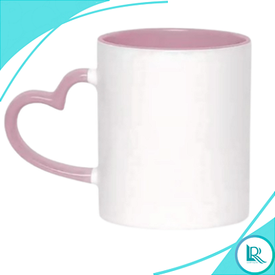 Caneca Rosa Alça Coração e Interior Colorida P/ Sublimação