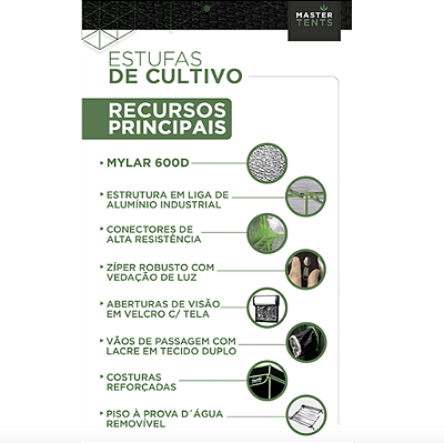Estufa 240x240x200cm para Cultivo Indoor Master Tents H Mylar 600D PRO
