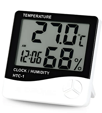 Termohigrômetro Digital com Relógio - Medidor de Umidade e Temperatura
