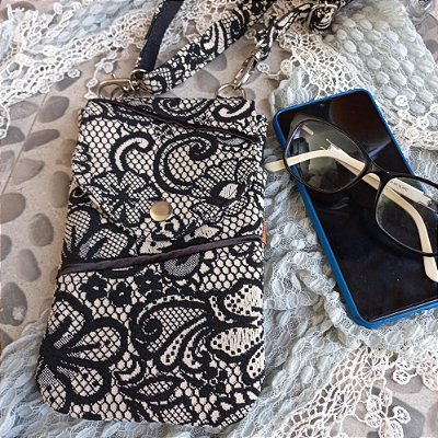 Bolsa Carteira Porta Celular Renda Preta