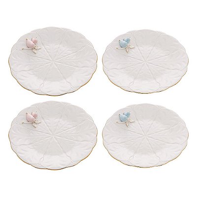 Conjunto 4 Pratos Sobremesa de Porcelana Birds 19cm - Wolff