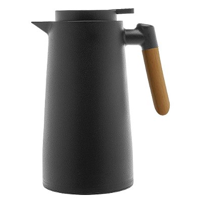 Garrafa Térmica de Plástico com Cabo de Madeira e Termômetro Tap Preta 1L - Lyor