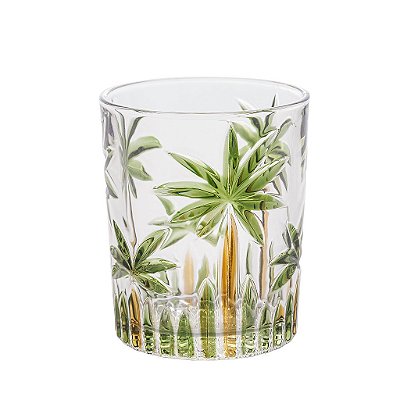 Conjunto 6 Copos Baixos de Cristal Palm Tree Handpaint 340ml - Wolff