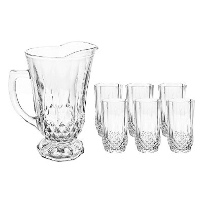 Conjunto 7 Peças Jarra com 6 Copos de Vidro Diamante 1,25L/260ml - Lyor
