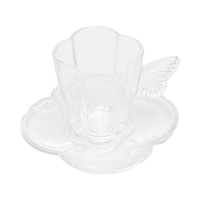 Conjunto 4 Xícaras de Café de Vidro com Pires Butterfly 80ml - Wolff