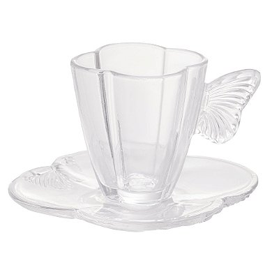 Conjunto 4 Xícaras de Chá de Vidro com Pires Butterfly 180ml - Wolff