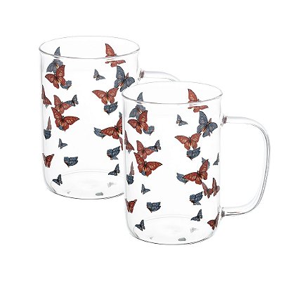 Conjunto 2 Canecas de Vidro Borossilicato Butterfly 280ml - Wolff