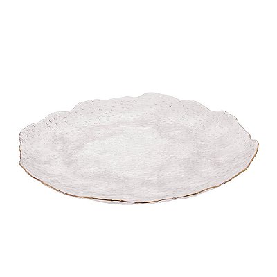 Prato para Servir de Cristal Martelado com Borda Dourada Taj 26cm - Wolff