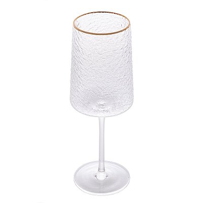 Taça de Vinho de Cristal Ecológico Martelado com Fio de Ouro Petra 600ml - Lyor