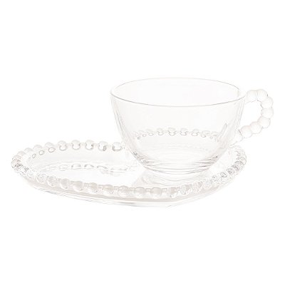 Xícara de Chá de Cristal com Prato Coração Pearl 180ml - Wolff
