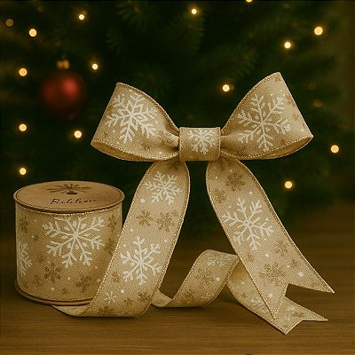 Fita Decorativa Natalina com Floco de Neve 6.3cm x 9.14m
