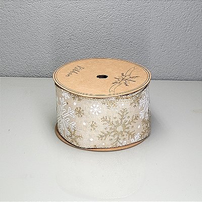 Fita Decorativa Natalina com Floco de Neve 6.3cm x 9.14m