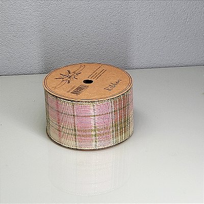 Fita Decorativa Natalina Xadrez Rosa 6.3cm x 9.14m