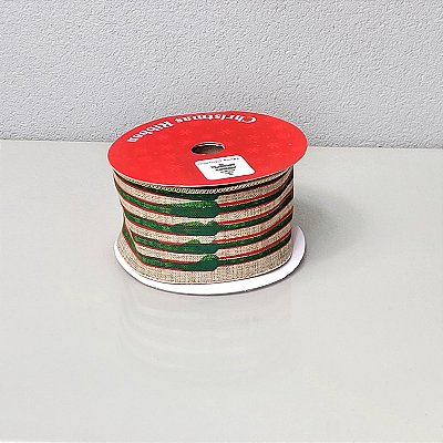 Fita Decorativa Aramada com Listras e Retângulos 6.3cm x 9.14m