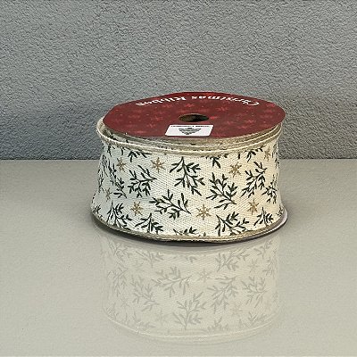 Fita Decorativa Aramada Estampa Hastes 6.3cm x 9.14m