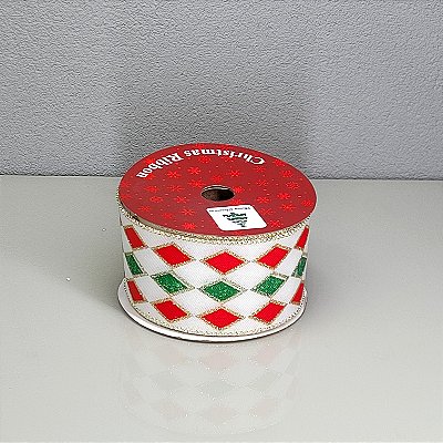 Fita Decorativa Aramada Estampa Losangos 6.3cm x 9.14m