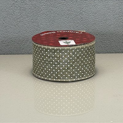 Fita Decorativa Aramada Juta com Pontos Brancos 6.3cm x 9.14m