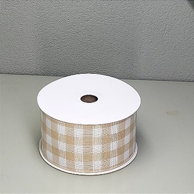 Fita Decorativa Bege Escuro com Xadrez 6.3cm x 9.14m