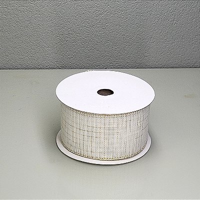 Fita Decorativa Branca com Dourado 6.3cm x 9.14m
